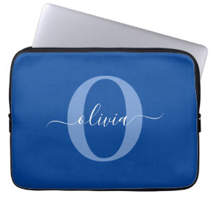 Personligt monogram skriptnamn Blå vit Laptop Fodral