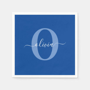 Personligt monogram skriptnamn Blå vit Pappersservett