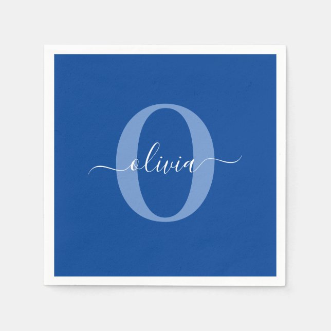 Personligt monogram skriptnamn Blå vit Pappersservett (Framsidan)