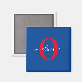 Personligt monogram skriptnamn Blå Vit Röd Magnet