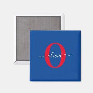 Personligt monogram skriptnamn Blå Vit Röd Magnet