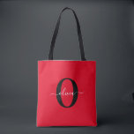 Personligt monogram skriptnamn rött svart vitt tygkasse<br><div class="desc">Denna eleganta monogram och stilfulla skriptnamnsdesign kan ges som en present för en födelsedag, bröllop, brudshow, årsdag, mors dag eller någon annan tillställning. Den kan anpassas med personens initial och namn. Du kan ändra teckensnitt, teckensnittsfärg, teckensnittsstorlek och bakgrundsfärg med hjälp av designverktyget. Teckensnittsstorleken måste minskas för initialerna J och Q....</div>