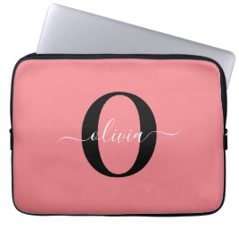 Personligt monogram skriptnamn svart vitt rosa laptop fodral