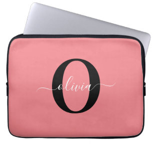Personligt monogram skriptnamn svart vitt rosa laptop fodral