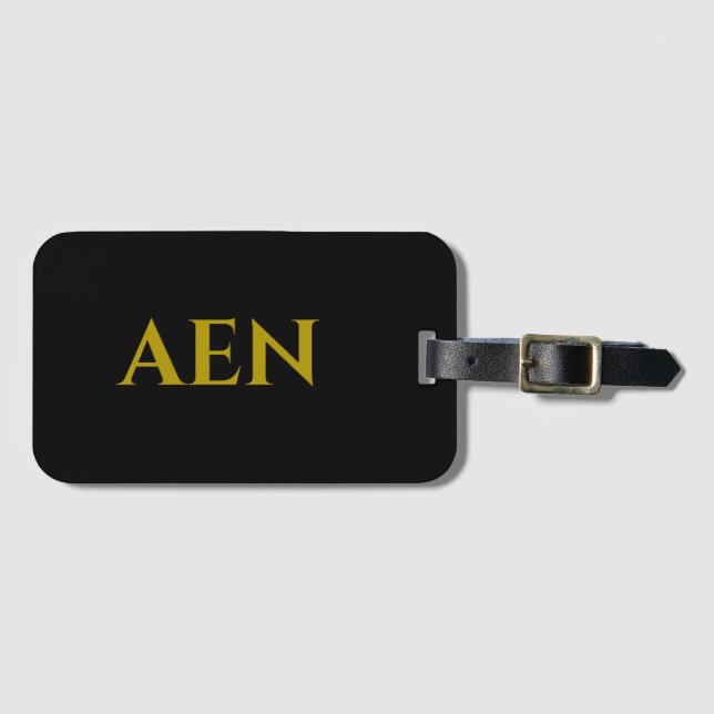 Personligt monogram svart och guld bagagebricka (Framsida horisontal)