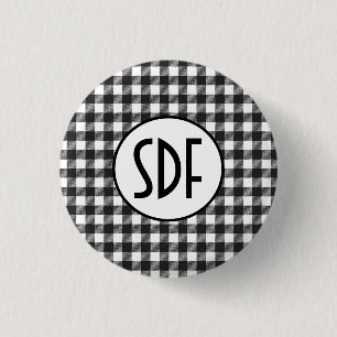 Personligt monogram svart och vitt rutigt knapp