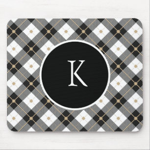 Personligt monogram svart vit guld Plaid Musmatta