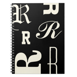 Personligt monogram, typografi initialer, svart anteckningsbok