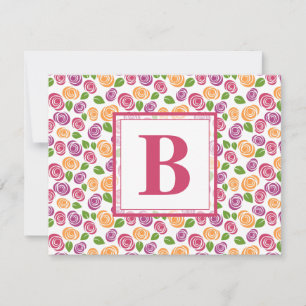 Personligt monograminitial med rosa magenta blommo anteckningskort