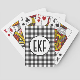 Personligt monogrammerad svart-vit rutig casinokort