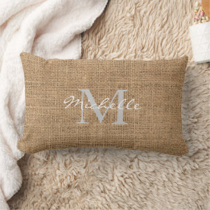 Personligt monogramnamn för modern lantlig burlap lumbarkudde