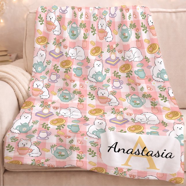 Personligt monogramnamn Pastell High Tea Rosa Fleecefilt (Skapare uppladdad)