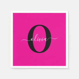 Personligt monogramskriptnamn Rosa Svart Vitt Pappersservett