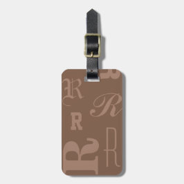 Personligt mönster i mocha, typografi initialer bagagebricka
