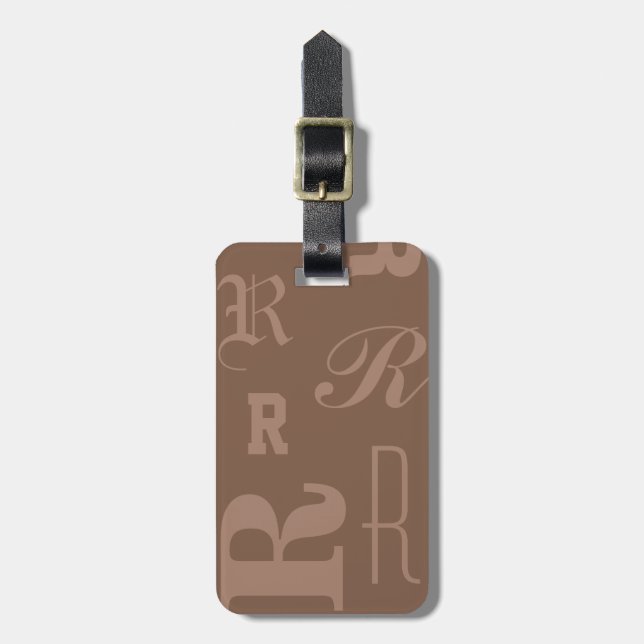Personligt mönster i mocha, typografi initialer bagagebricka (Vertikal Framsida)