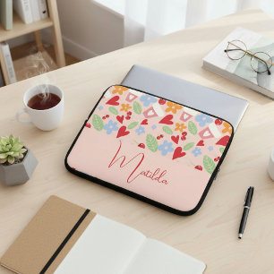 Personligt mönster med hjärtan, blommor, körsbär laptop fodral