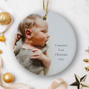 Personligt Namn År Första Julen Baby Foto Julgransprydnad Keramik