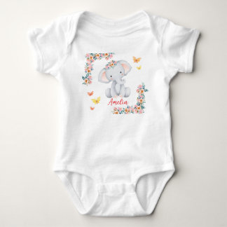 Personligt Namn Baby Bodysuit Blommig Elefant T Shirt
