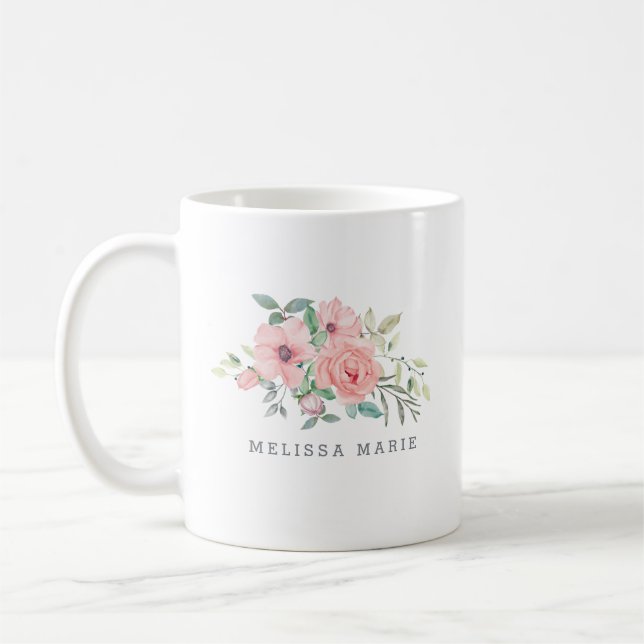 Personligt Namn Blommig Akvarell Mugg (Vänster)