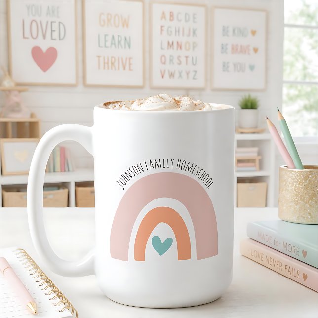 Personligt Namn Boho Regnbåge Hemundervisning Kaffemugg (Skapare uppladdad)