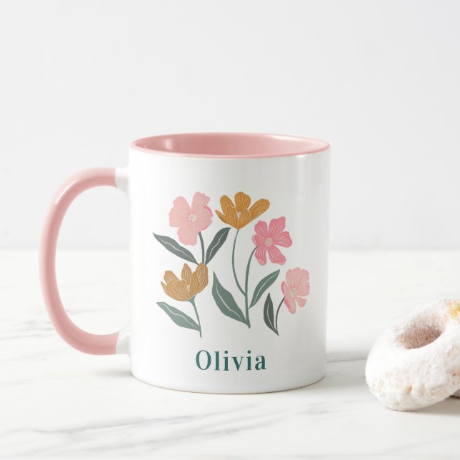 Personligt Namn Botanisk Illustrerad Brudtjänstefl Mugg (Med munk)