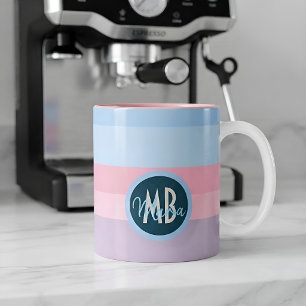Personligt namn Chic Pastell Randig Rosa & Blå Två-Tonad Mugg