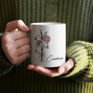 Personligt Namn Coquette Födelseblomma Januari Kaffemugg