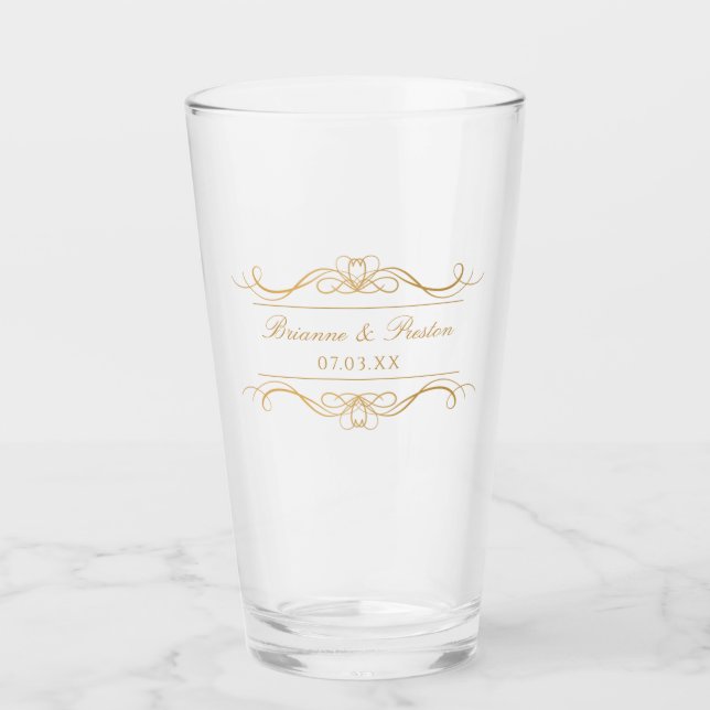 Personligt namn & datum Elegant guldbröllopsgåva Glaskopp (Framsida)