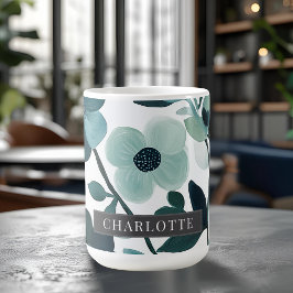 Personligt namn Elegant blå akvatisk blomster vinr Kaffemugg