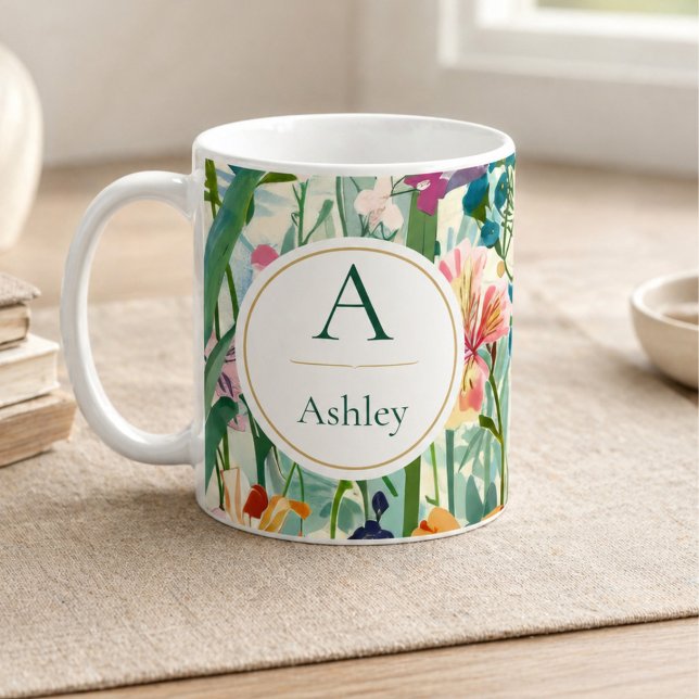 Personligt namn Elegant blomsterdesign Kaffemugg (Skapare uppladdad)