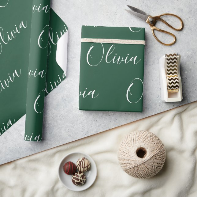 Personligt Namn Elegant Grön Modern Presentpapper (Hantverk)