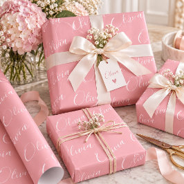 Personligt namn elegant rosa modern presentpapper