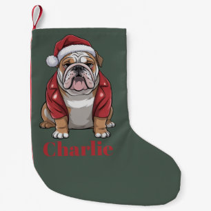 Personligt Namn Engelsk Bulldog Hund Jul Liten Julstrumpa