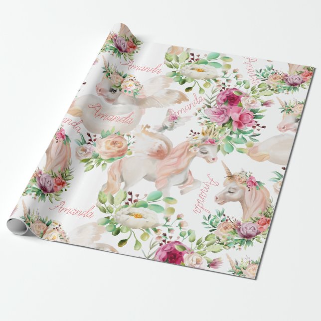 Personligt Namn Enhörning Älskare Söt Presentpapper (Utrullad)