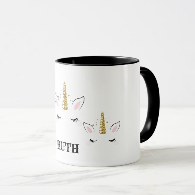 Personligt Namn Enhörning Glitter Design – Anpassa Mugg (Framsida höger)