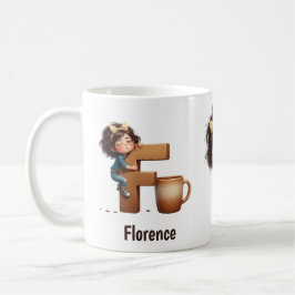 Personligt namn & F Sömnig morgon-rutig karaktär Kaffemugg