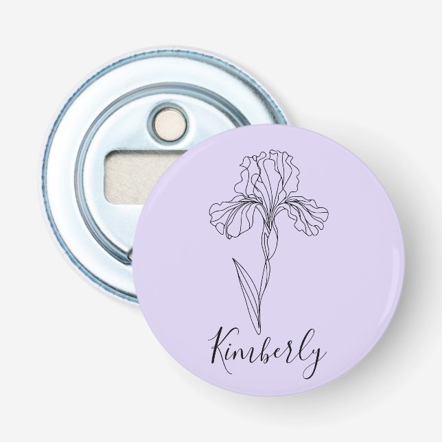 Personligt namn Februari iris Födelsedagsblomma Flasköppnare (Framsidan)