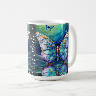 Personligt Namn Fjäril Blå Lila Present till Henne Kaffemugg