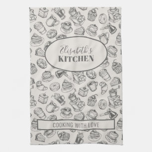 Personligt namn för vintage-kaksmönster  kökshandduk