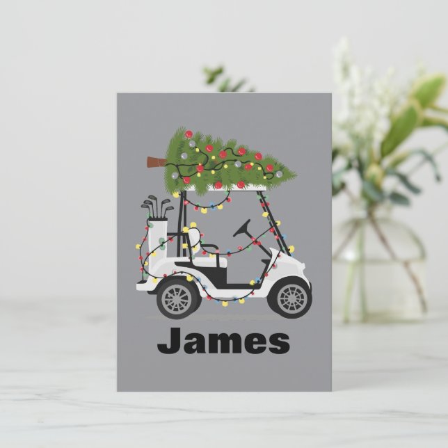 Personligt Namn Golfare Jul Golf Cart Julpresent  Julkort (Stående Fram)