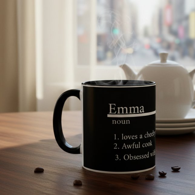 “Personligt Namn Grå Satin Kaffe Mugg” Mugg (Skapare uppladdad)