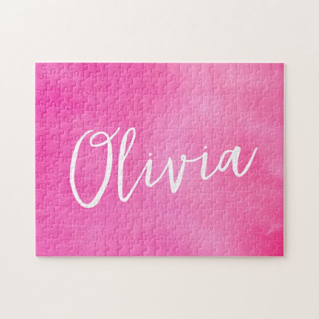 Personligt namn gradient ombre rosa pussel (Horisontell)