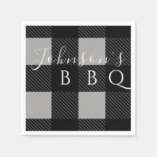 Personligt Namn Grått Black Buffalo Check BBQ Pappersservett