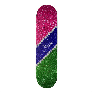 Personligt namn grön het rosa glitter skateboard bräda 20 cm