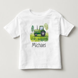 Personligt Namn Grön Traktor Gård Vattenfärg T Shirt