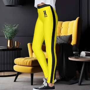 Personligt namn gul svart monogramränder leggings