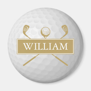 Personligt namn guld och vit golfboll  magnet