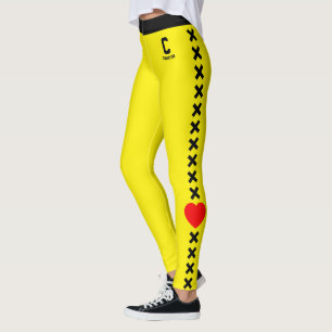 Personligt namn gult svart mönster rött kärlek leggings