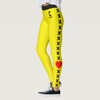 Personligt namn gult svart mönster rött kärlek leggings