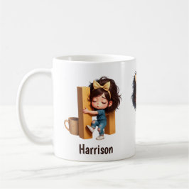 Personligt namn & H Sömnig morgon-rutig karaktär Kaffemugg